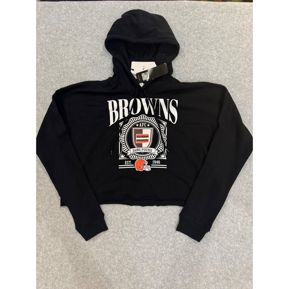 WEAR by Erin Andrews Cleveland Browns Cropped Hoodie Black Dawg Pound Large NEW